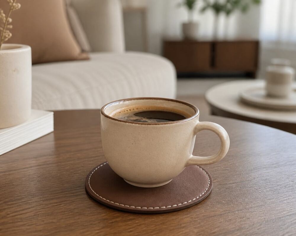 Solid Coffee Brown Double Sided Faux Leather Coasters